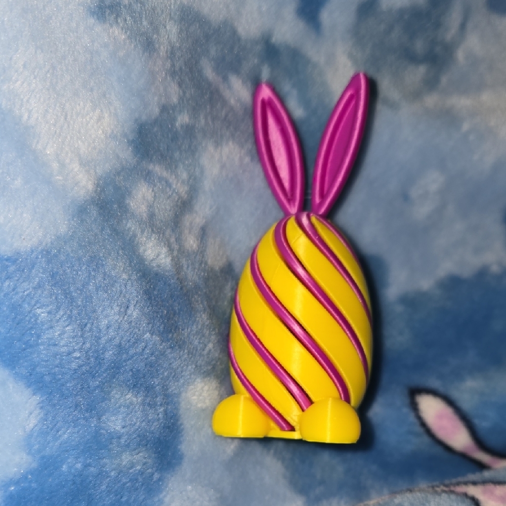 3D Printed Easter Bunny & Egg Yellow and Purple Striped Fidget Figurine